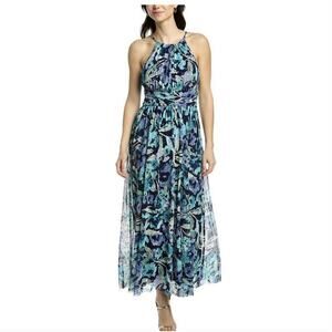 London Times Blue Halter Maxi Sundress
